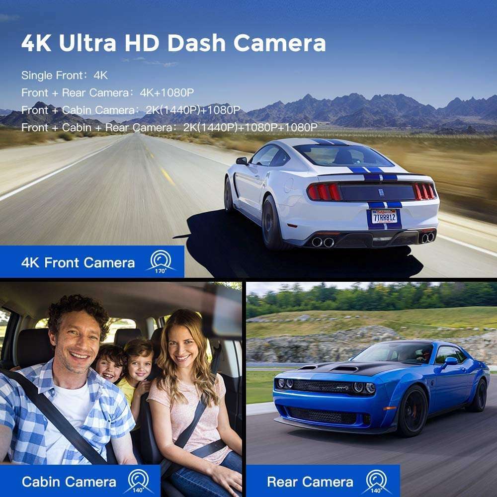 Dashcam AZDOME a 3 obiettivi 1440P + 1080P + 1080P Telecamera automatica con WiFi e GPS