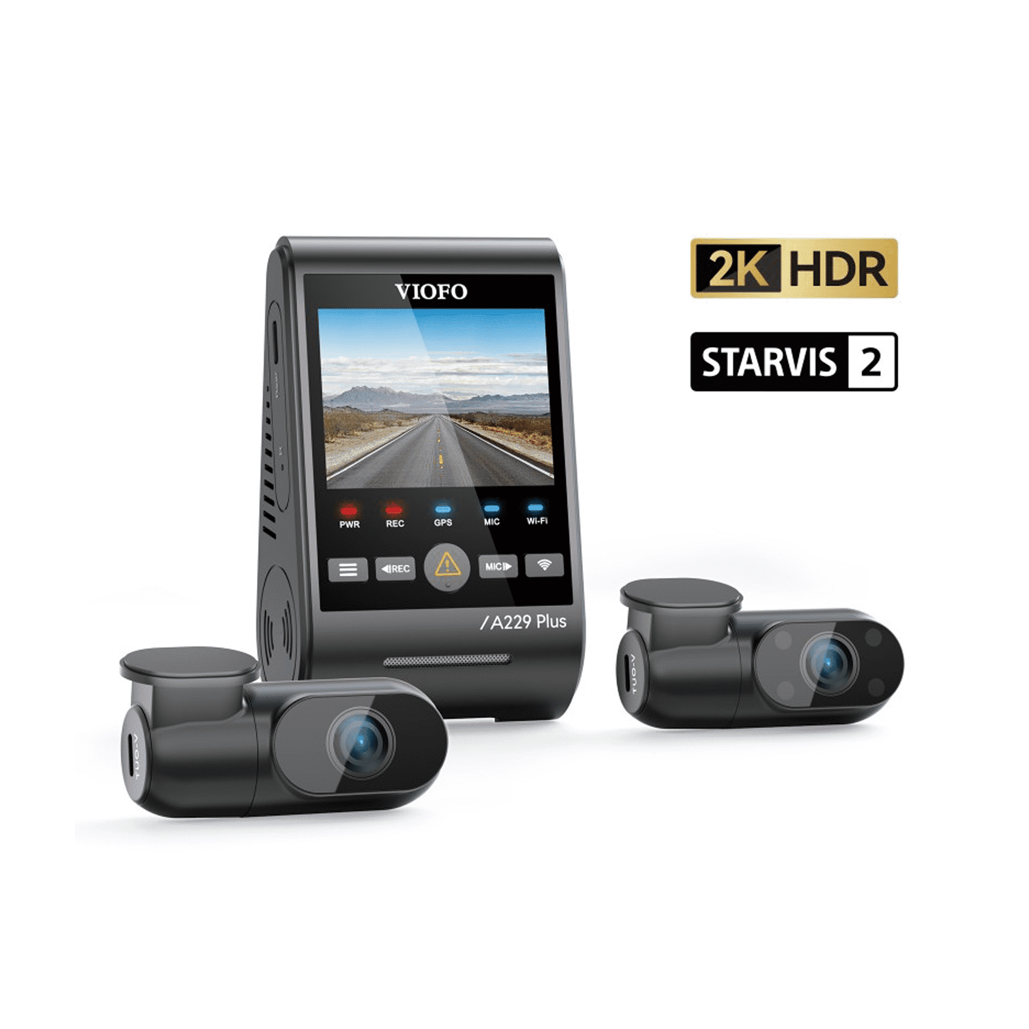 VIOFO A229 Plus 3Ch 1440p Dashcam mit drei Kameramodulen und Bildschirm, 2K HDR und STARVIS 2 Technologie.