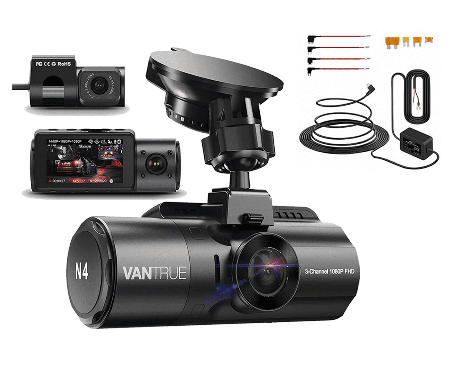 Vantrue N4 3 Channel 1440p Dashcam | mit Hardwire-Kit - Bundle