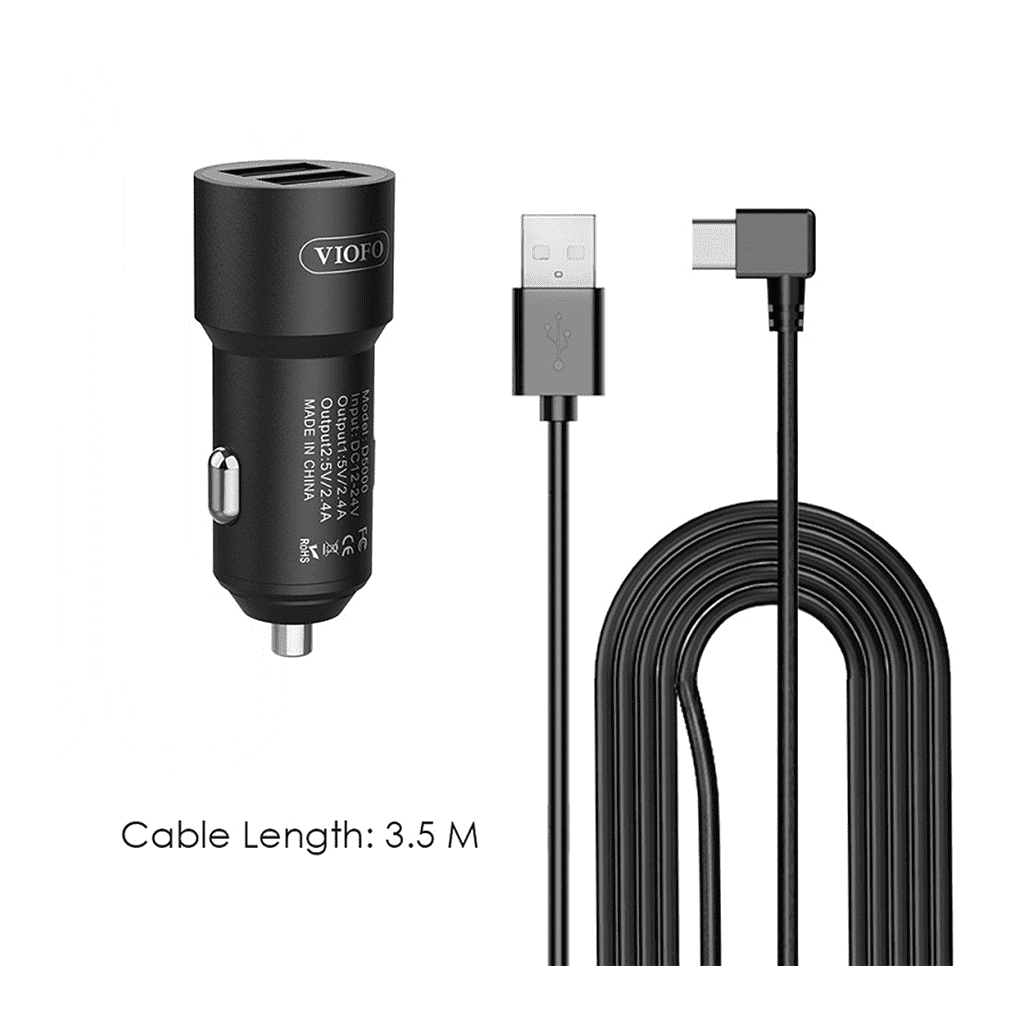 VIOFO Chargeur de voiture double D5000 et câble (connexion USB-C à 90°)