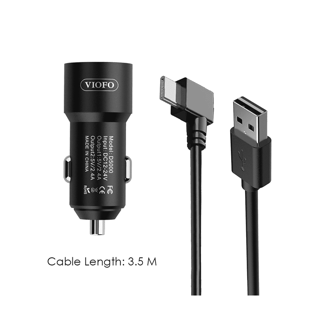 VIOFO Chargeur de voiture double D5000 et câble (connexion USB-C à 90°)