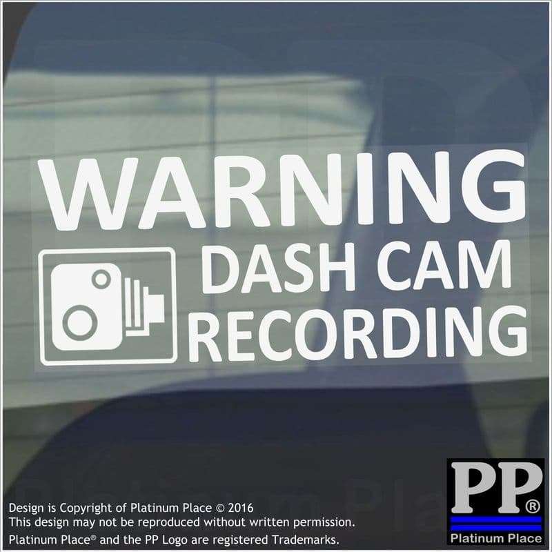 Car sticker WARNING Dashcam Recording white - 203x85mm - inside of window