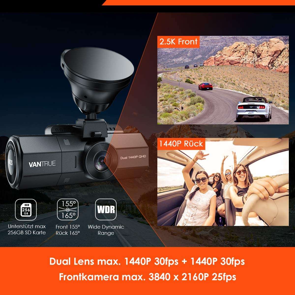 Vantrue N2S Dual 1440p Dash Cam con GPS incluido