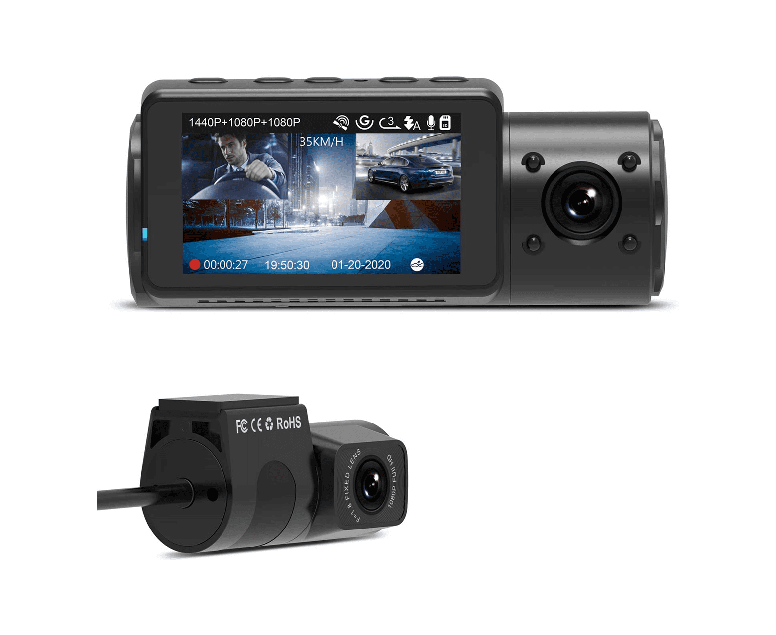 Caméra de tableau de bord Vantrue N4 à 3 canaux 1440p | avec forfait GPS