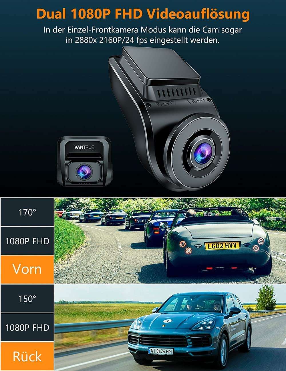 Vantrue S1 4K Dual Dash Cam Vehicle Cam Recorder,Built in GPS,Night Vision