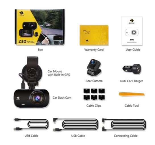 Z3D GPS Dual Dash Cam 2.7" Bildschirm 1920x1080P Front und Heck