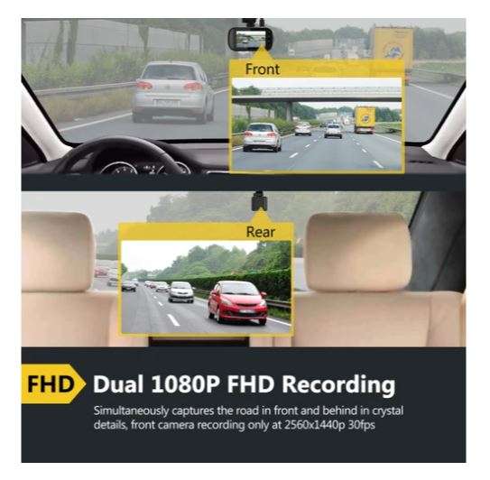 Z3D GPS Podwójna kamera samochodowa 2,7" Ekran 1920x1080P Przód i tył
