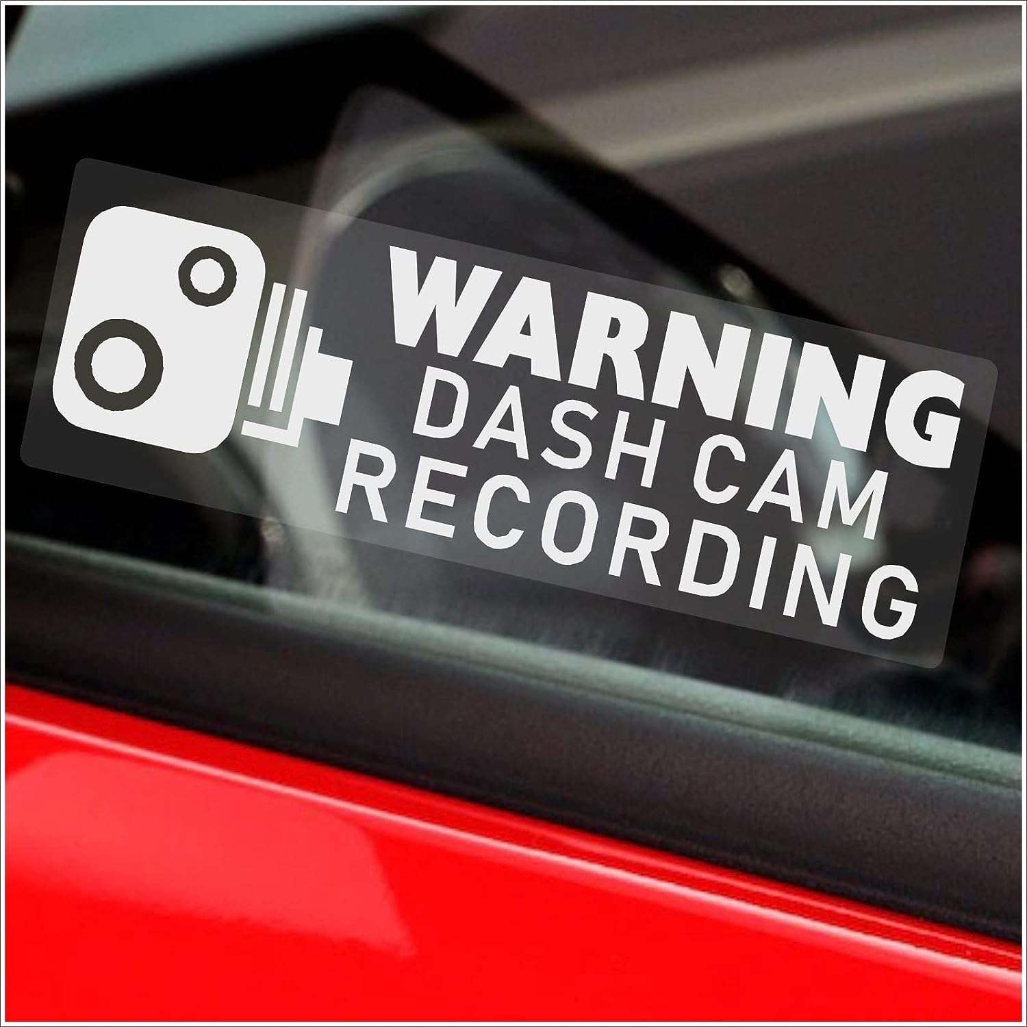 Car sticker WARNING Dashcam Recording white - 76x25mm - window inside 