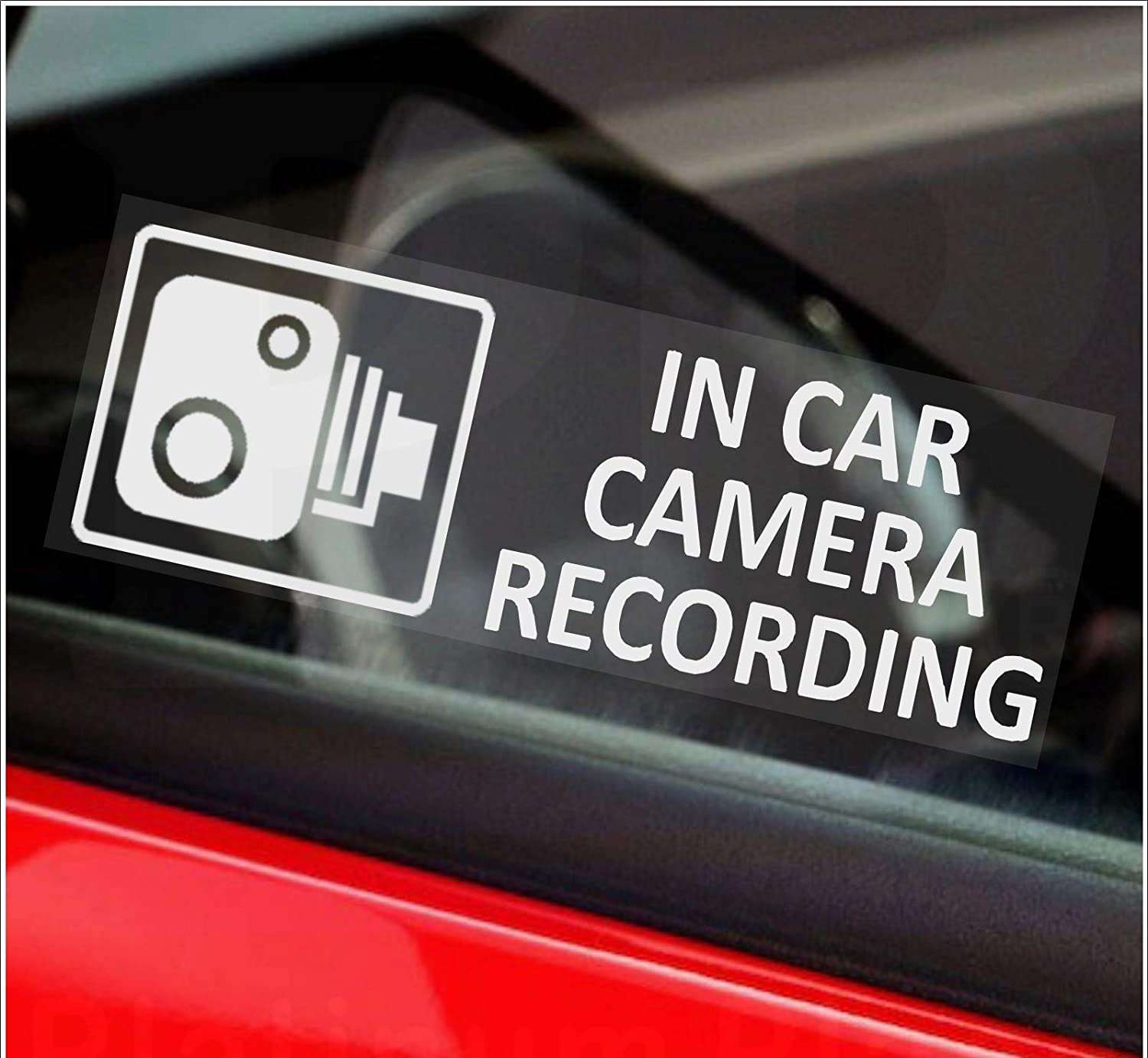 Autocollant voiture caméra fixe enregistrement blanc - 76x25mm - vitre intérieure