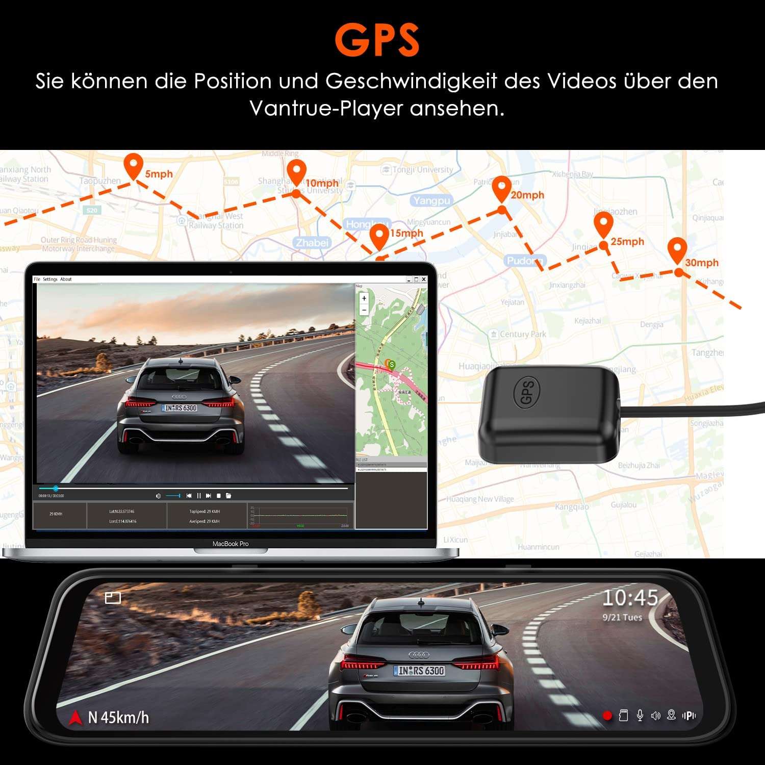 Vantrue Mirror 2 - M2 1440p Spiegel Dual Dashcam con pantalla táctil | GPS