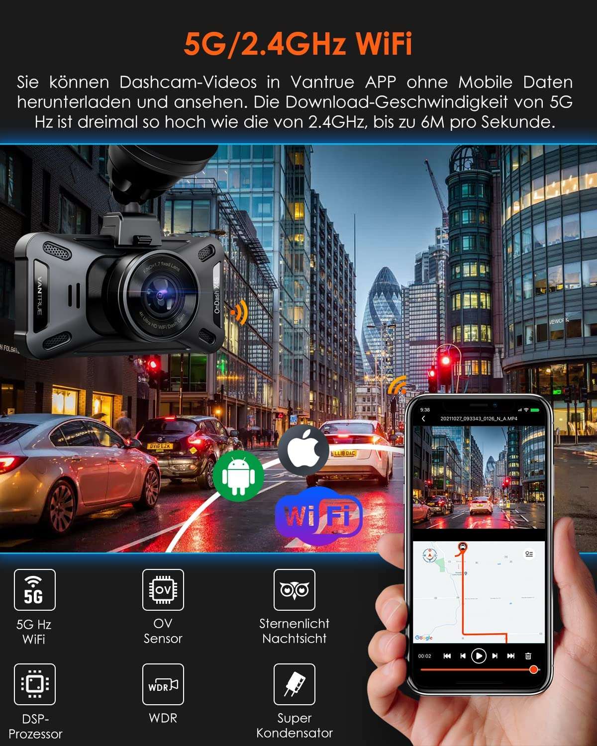 Vantrue X4S Duo WIFI Dash Cam 2160P 