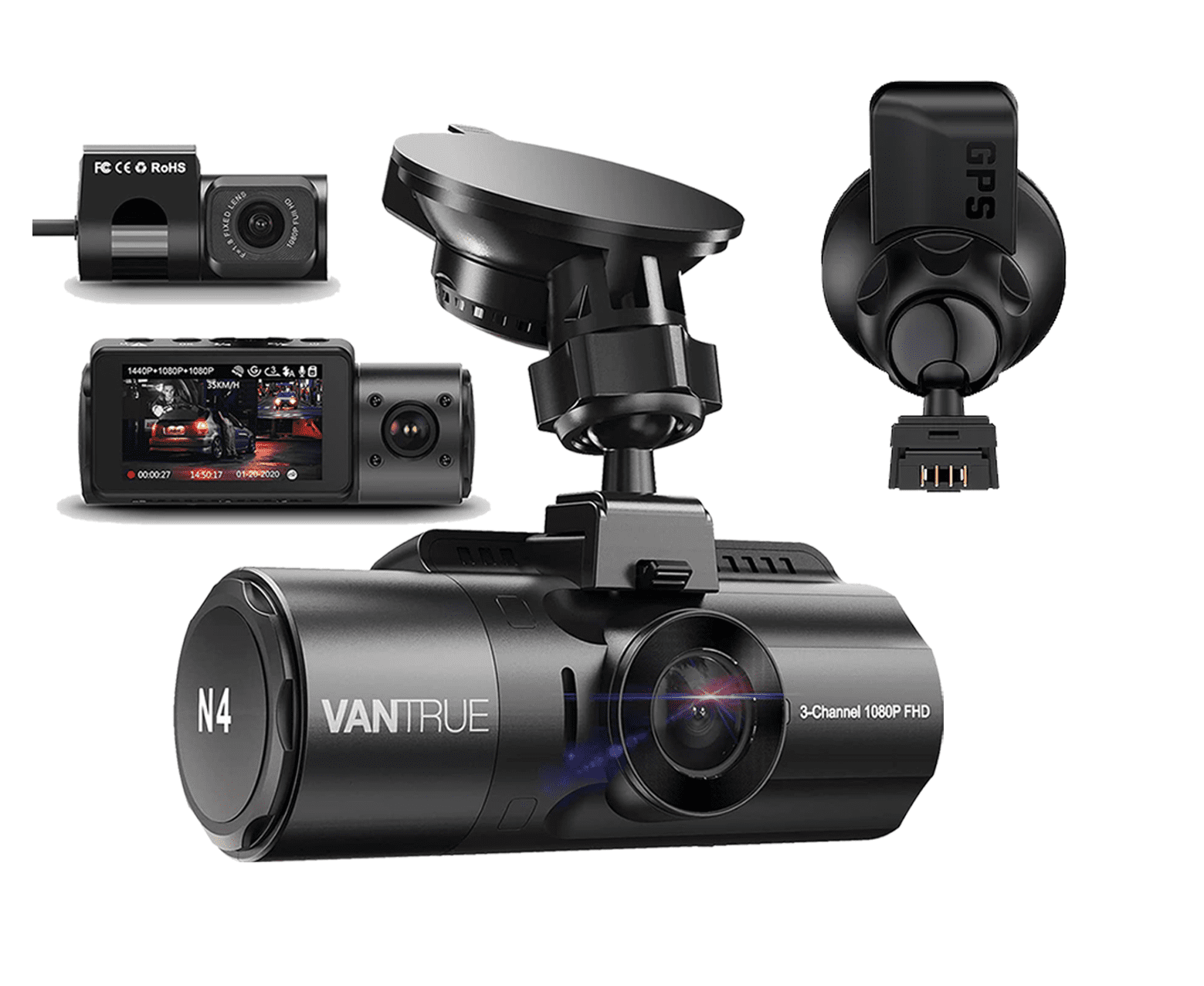Caméra de tableau de bord Vantrue N4 à 3 canaux 1440p | avec forfait GPS