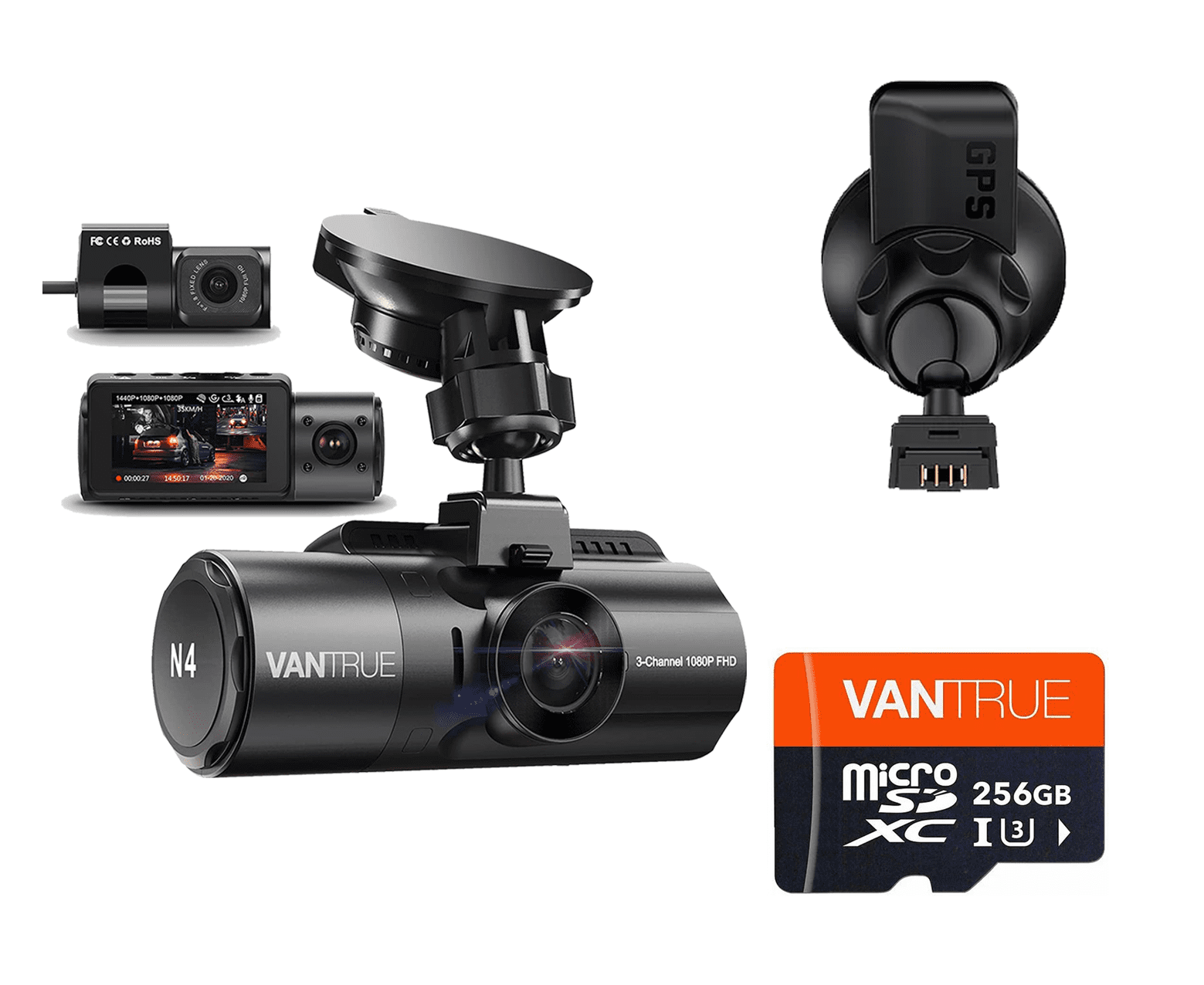 Vantrue N4 3 Kanal 1440p Araç Kamerası | GPS ve SD kart ile - paket