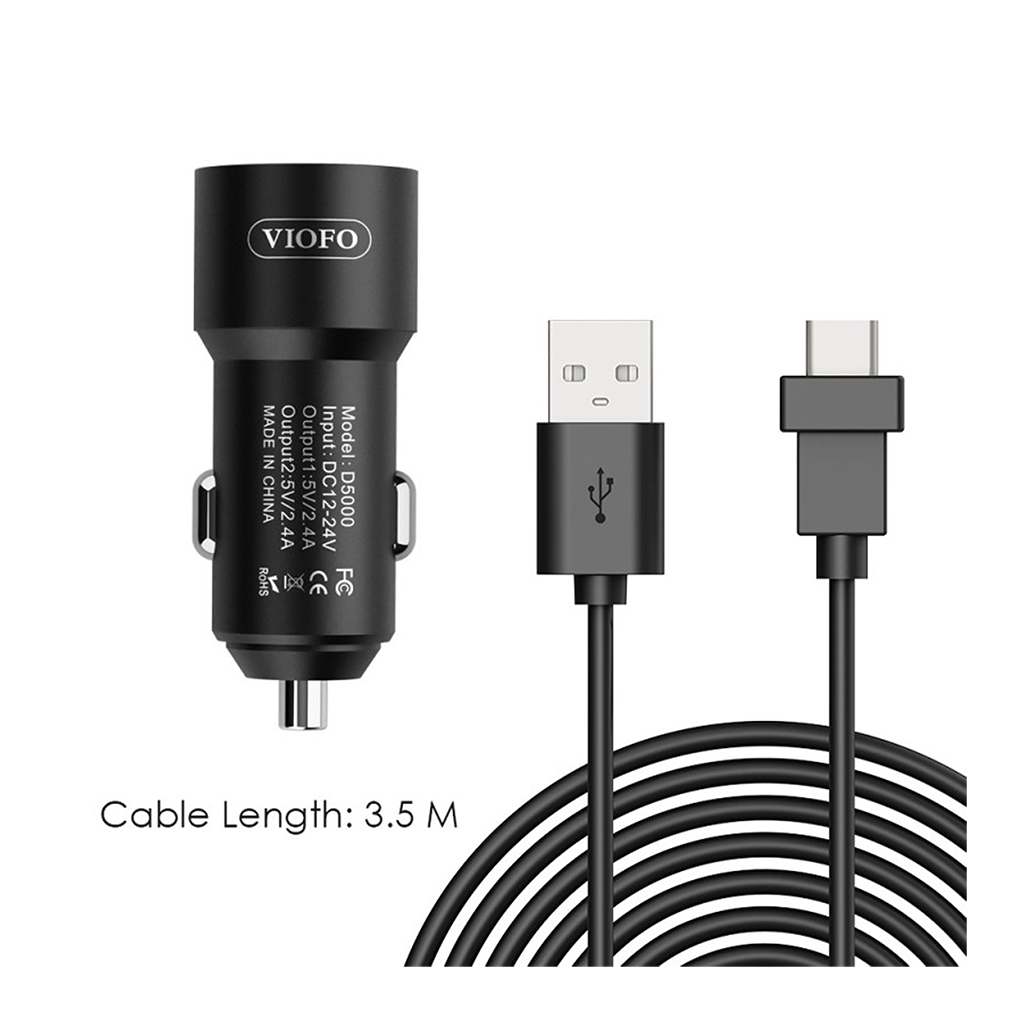 VIOFO Dual Car Charger D5000 and Cable (Straight USB-C Connector)