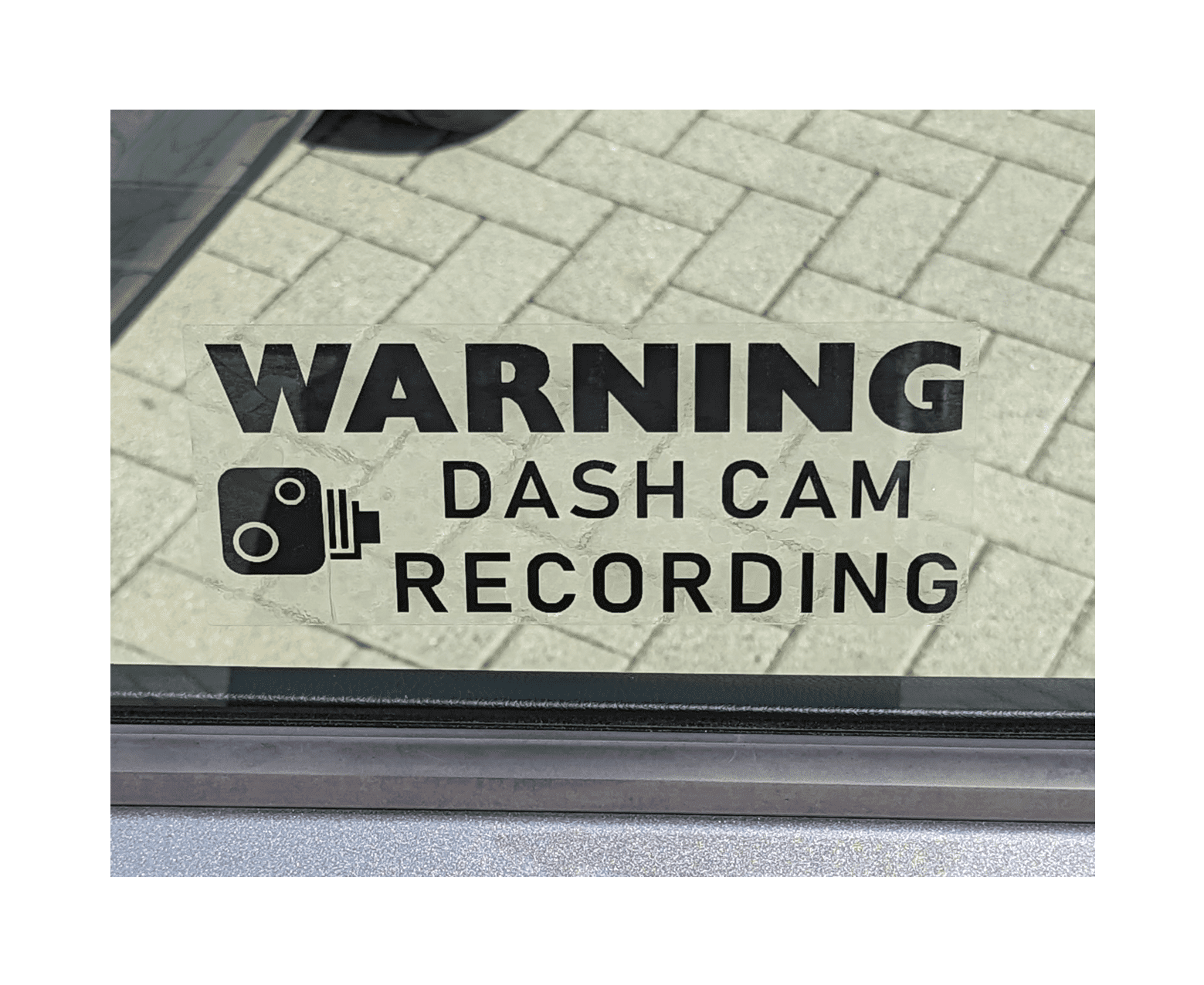 Naklejka samochodowa OSTRZEŻENIE Dashcam Recording czarna - 203x85mm - wewnątrz okna