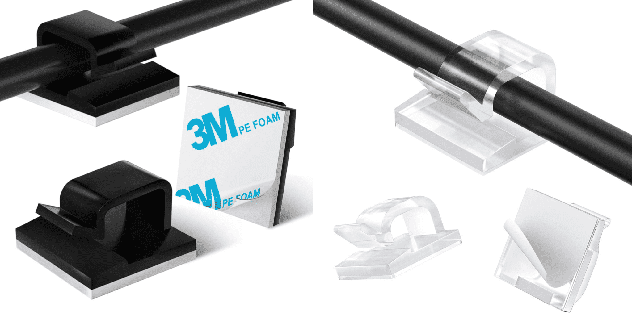 Self-adhesive cable clamps (13 x 10 mm) for car, office and home 