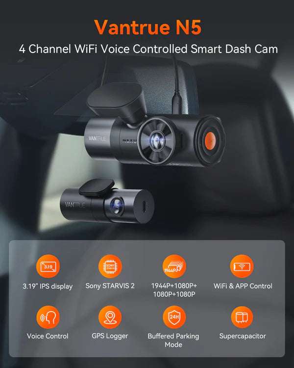 Vantrue N4 Pro 3 Channel 4K WiFi Dash Cam | GPS 4K + 1080P + 1080P (Memory  Card Not Included)