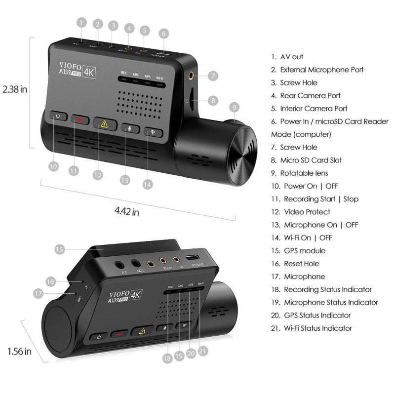 Kamera samochodowa VIOFO A139 PRO | z akcesoriami (Pierwsze prawdziwe 4K dzięki czujnikowi SONY STARVIS 2)